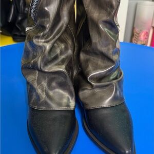 Black Pointed-Toe Slouchy Heeled Boots Azalea Wang NWOB